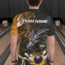 Load image into Gallery viewer, Custom Black And Yellow Flame Dragon Bowling Jerseys, Dragon Bowling Team Men Polo Shirts IPHW8921