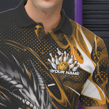 Load image into Gallery viewer, Custom Black And Yellow Flame Dragon Bowling Jerseys, Dragon Bowling Team Men Polo Shirts IPHW8921