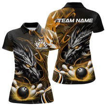 Load image into Gallery viewer, Custom Black And Yellow Flame Dragon Bowling Jerseys, Dragon Bowling Team Women Polo Shirts IPHW8921