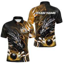 Load image into Gallery viewer, Custom Black And Yellow Flame Dragon Bowling Jerseys, Dragon Bowling Team Men Polo Shirts IPHW8921