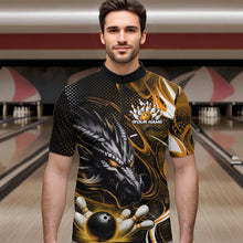 Load image into Gallery viewer, Custom Black And Yellow Flame Dragon Bowling Jerseys, Dragon Bowling Team Men Quarter-Zip Shirts IPHW8921