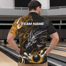 Load image into Gallery viewer, Custom Black And Yellow Flame Dragon Bowling Jerseys, Dragon Bowling Team Men Quarter-Zip Shirts IPHW8921