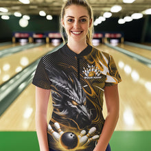 Load image into Gallery viewer, Custom Black And Yellow Flame Dragon Bowling Jersey, Dragon Bowling Women Quarter-Zip Shirt IPHW8921