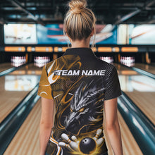 Load image into Gallery viewer, Custom Black And Yellow Flame Dragon Bowling Jersey, Dragon Bowling Women Quarter-Zip Shirt IPHW8921