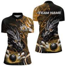 Load image into Gallery viewer, Custom Black And Yellow Flame Dragon Bowling Jersey, Dragon Bowling Women Quarter-Zip Shirt IPHW8921