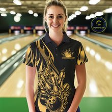Load image into Gallery viewer, Custom Gold Tribal Flame Women Bowling Polo Shirt, Bowling Tournament Shirt IPHW11286