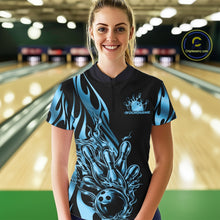 Load image into Gallery viewer, Custom Blue Tribal Flame Women Bowling Quarter-Zip Shirt, Bowling Tournament Shirt IPHW11287