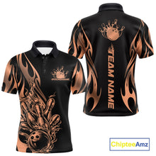Load image into Gallery viewer, Custom Rose Gold Tribal Flame Men Bowling Polo Shirt, Bowling Tournament Shirt IPHW11288