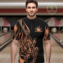 Load image into Gallery viewer, Custom Rose Gold Tribal Flame Men Bowling Quarter-Zip Shirt, Bowling Tournament Shirt IPHW11288