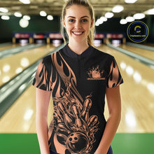 Load image into Gallery viewer, Custom Rose Gold Tribal Flame Women Bowling Quarter-Zip Shirt, Bowling Tournament Shirt IPHW11288