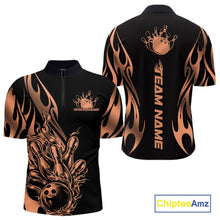Load image into Gallery viewer, Custom Rose Gold Tribal Flame Men Bowling Quarter-Zip Shirt, Bowling Tournament Shirt IPHW11288