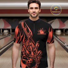 Load image into Gallery viewer, Custom Ember Red Tribal Flame Men Bowling Quarter-Zip Shirt, Bowling Tournament Shirt IPHW11289