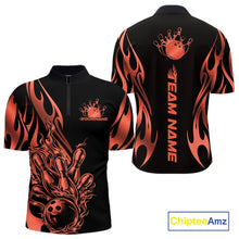 Load image into Gallery viewer, Custom Ember Red Tribal Flame Men Bowling Quarter-Zip Shirt, Bowling Tournament Shirt IPHW11289