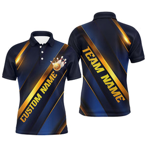 Custom Blue And Gold Bowling Tournament Shirts For Men And Women With Team Name And Bowlers Name IPHW6617