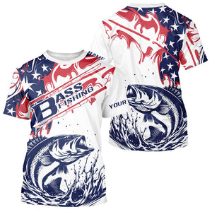Custom American Flag Largemouth Bass Fishing T-Shirts, Patriotic Bass Fishing Jerseys IPHW9132