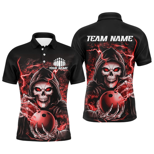 Custom Red Skull Bowling Polo Shirts For Men, Personalized Halloween Bowling Team Shirts IPHW6803