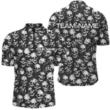 Load image into Gallery viewer, Custom Black And White Skull Halloween Bowling Shirts For Men, Halloween Outfits For Bowlers IPHW7162