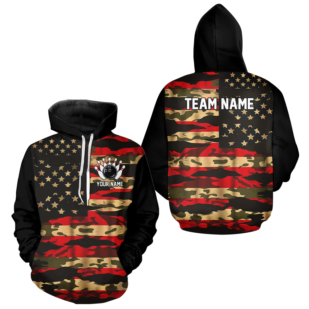 Custom American Flag Patriotic Bowling Hoodie Shirts For Men And Women, Camo Bowling Team Jerseys IPHW7172