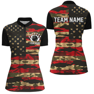 Custom American Flag Patriotic Bowling Shirts For Women, Camo Bowling Team Jerseys IPHW7172