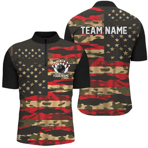 Custom American Flag Patriotic Bowling Shirts For Men, Camo Bowling Team Jerseys IPHW7172