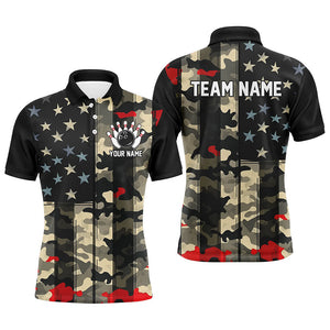 Custom American Flag Patriotic Bowling Shirts For Men, Camo Bowling Team Jerseys IPHW7173