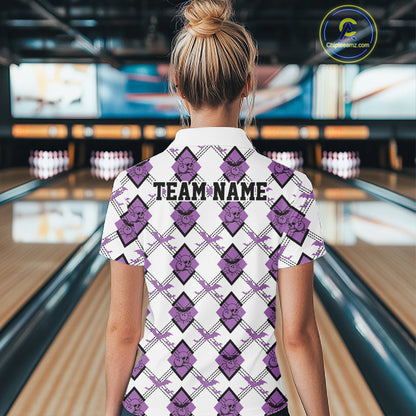 Custom White And Purple Halloween Bowling Argyle Pattern Women Quarter-Zip Shirt Outfit IPHW11924