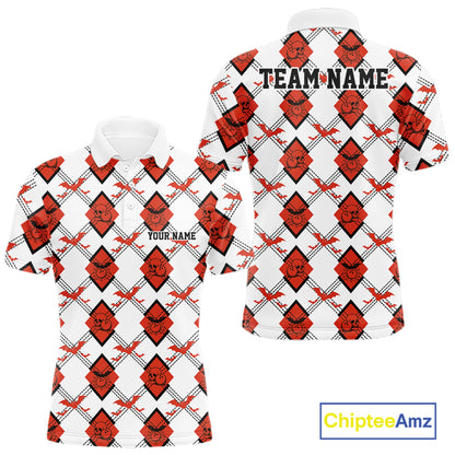 Custom White And Red Halloween Bowling Argyle Pattern Men Polo Shirt Outfit IPHW11926