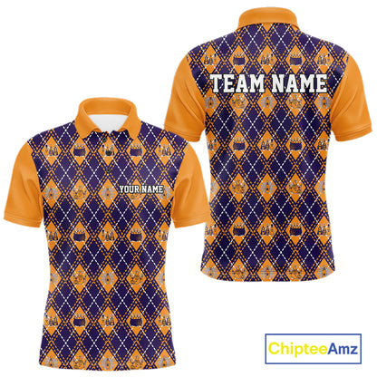 Custom Orange And Purple Halloween Bowling Argyle Pattern Bowling Team Men Polo Shirt IPHW11928