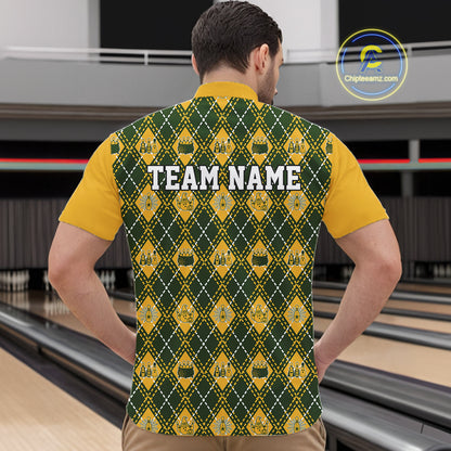 Custom Yellow And Green Halloween Bowling Argyle Pattern Bowling Team Men Quarter Zip Shirt IPHW11929