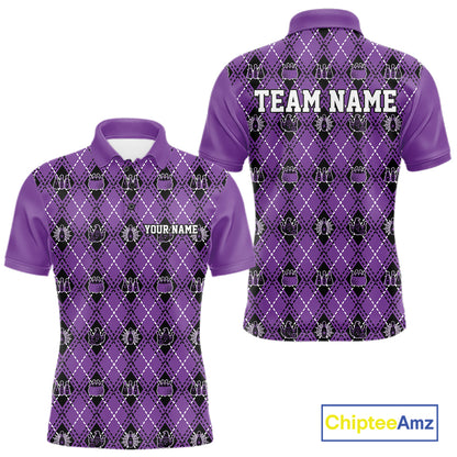 Custom Black And Purple Halloween Bowling Argyle Pattern Bowling Team Men Polo Shirt IPHW11932