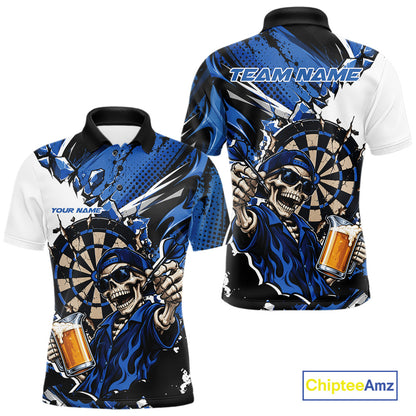 Blue Energy Custom Funny Skeleton Drink Beer Dart Men Polo Shirt, Dart Team Jersey IPHW12662