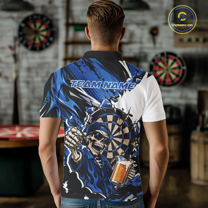 Blue Energy Custom Funny Skeleton Drink Beer Dart Men Polo Shirt, Dart Team Jersey IPHW12662
