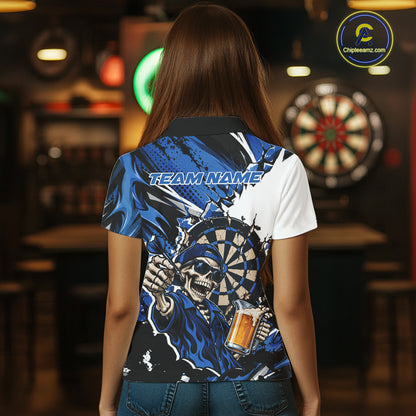 Blue Energy Custom Funny Skeleton Drink Beer Dart Women Polo Shirt, Dart Team Jersey IPHW12662