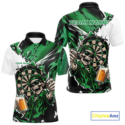 Green Energy Custom Funny Skeleton Drink Beer Dart Men Polo Shirt, Dart Team Jersey IPHW12663