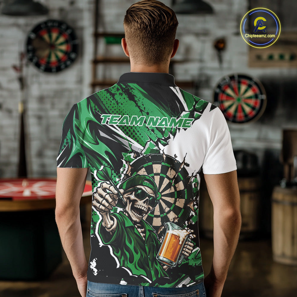 Green Energy Custom Funny Skeleton Drink Beer Dart Men Polo Shirt, Dart Team Jersey IPHW12663