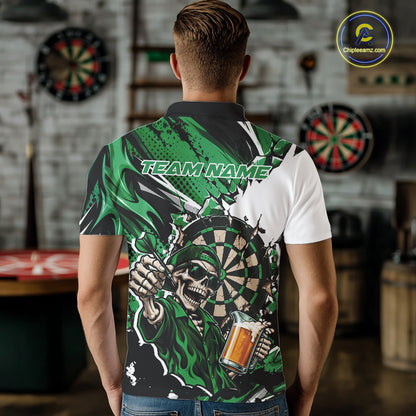 Green Energy Custom Funny Skeleton Drink Beer Dart Men Polo Shirt, Dart Team Jersey IPHW12663