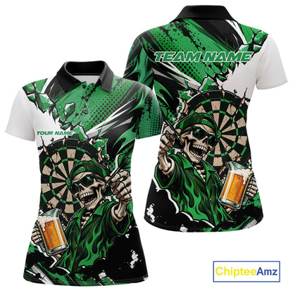 Green Energy Custom Funny Skeleton Drink Beer Dart Women Polo Shirt, Dart Team Jersey IPHW12663