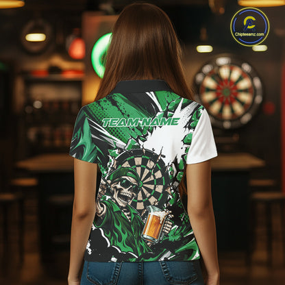 Green Energy Custom Funny Skeleton Drink Beer Dart Women Polo Shirt, Dart Team Jersey IPHW12663