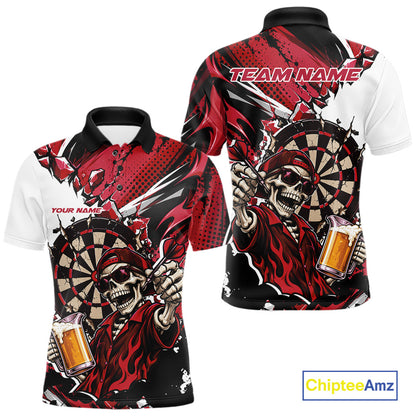 Red Energy Custom Funny Skeleton Drink Beer Dart Men Polo Shirt, Dart Team Jersey IPHW12664