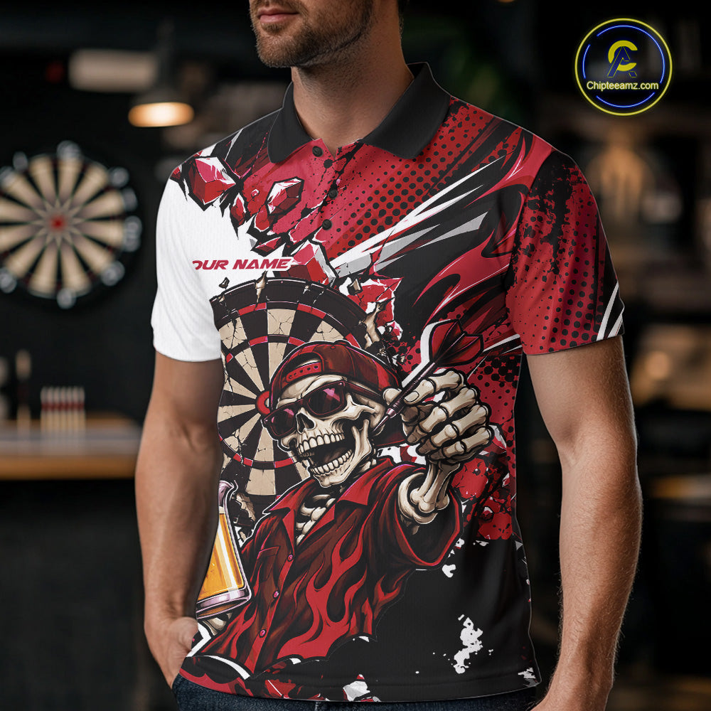 Red Energy Custom Funny Skeleton Drink Beer Dart Men Polo Shirt, Dart Team Jersey IPHW12664