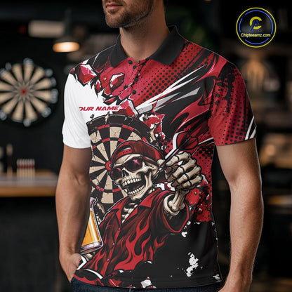 Red Energy Custom Funny Skeleton Drink Beer Dart Men Polo Shirt, Dart Team Jersey IPHW12664