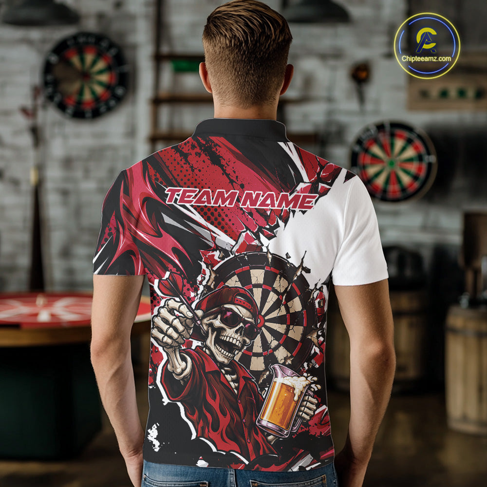 Red Energy Custom Funny Skeleton Drink Beer Dart Men Polo Shirt, Dart Team Jersey IPHW12664