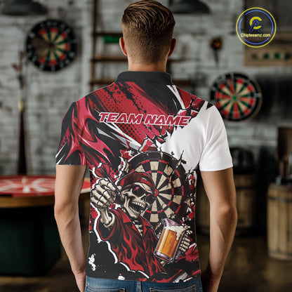 Red Energy Custom Funny Skeleton Drink Beer Dart Men Polo Shirt, Dart Team Jersey IPHW12664