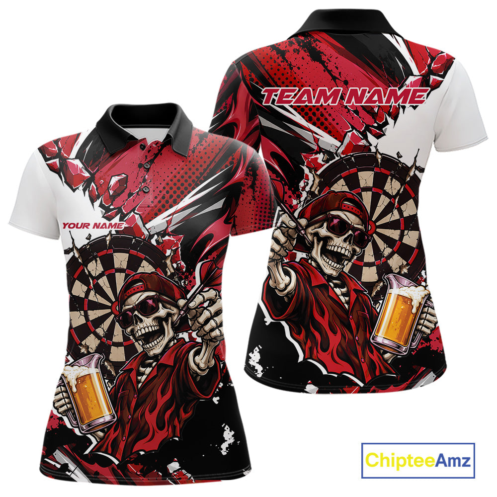 Red Energy Custom Funny Skeleton Drink Beer Dart Women Polo Shirt, Dart Team Jersey IPHW12664