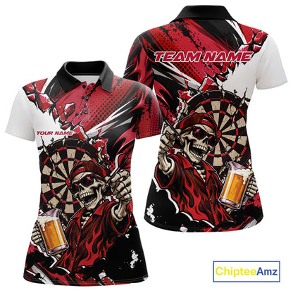 Red Energy Custom Funny Skeleton Drink Beer Dart Women Polo Shirt, Dart Team Jersey IPHW12664
