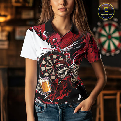Red Energy Custom Funny Skeleton Drink Beer Dart Women Polo Shirt, Dart Team Jersey IPHW12664