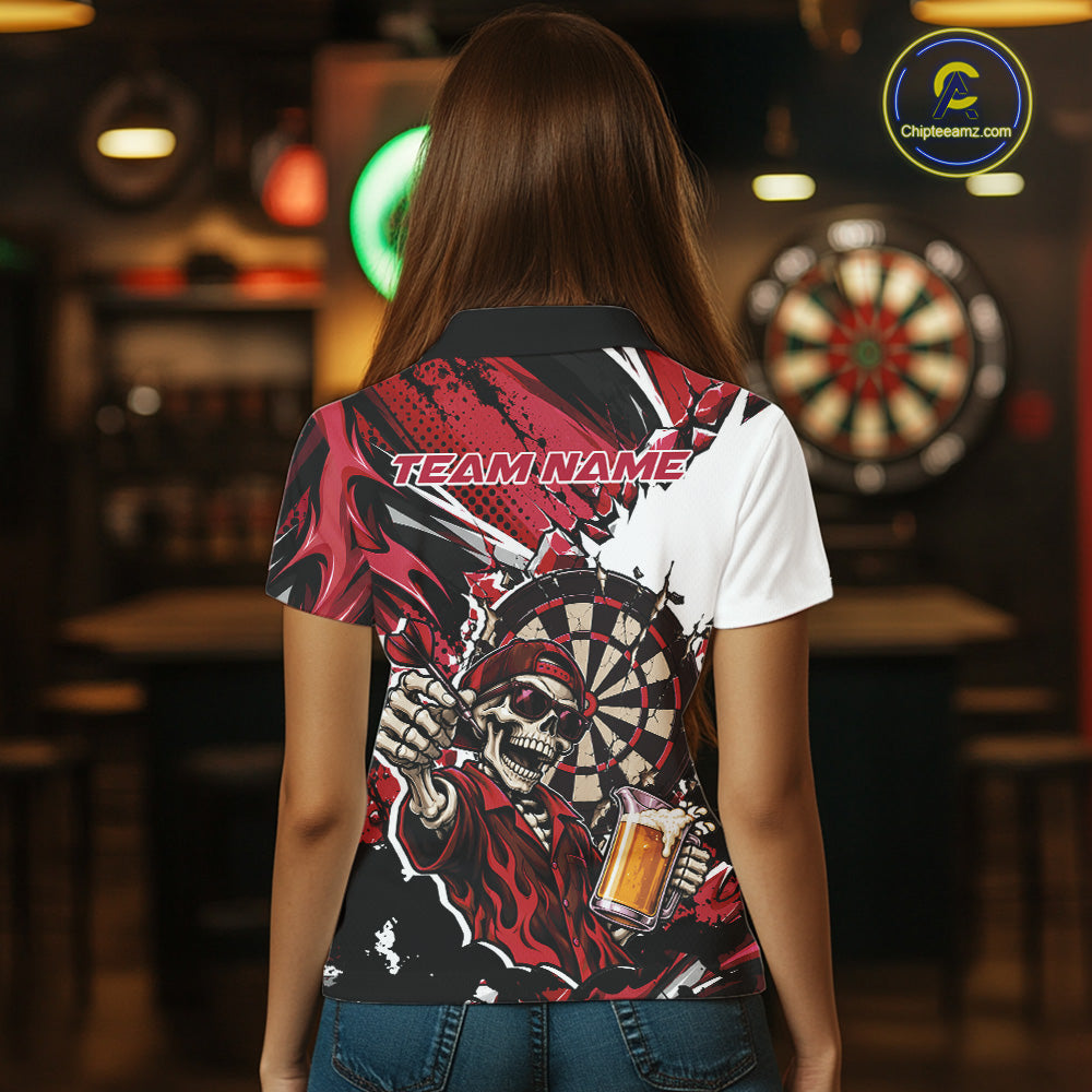 Red Energy Custom Funny Skeleton Drink Beer Dart Women Polo Shirt, Dart Team Jersey IPHW12664