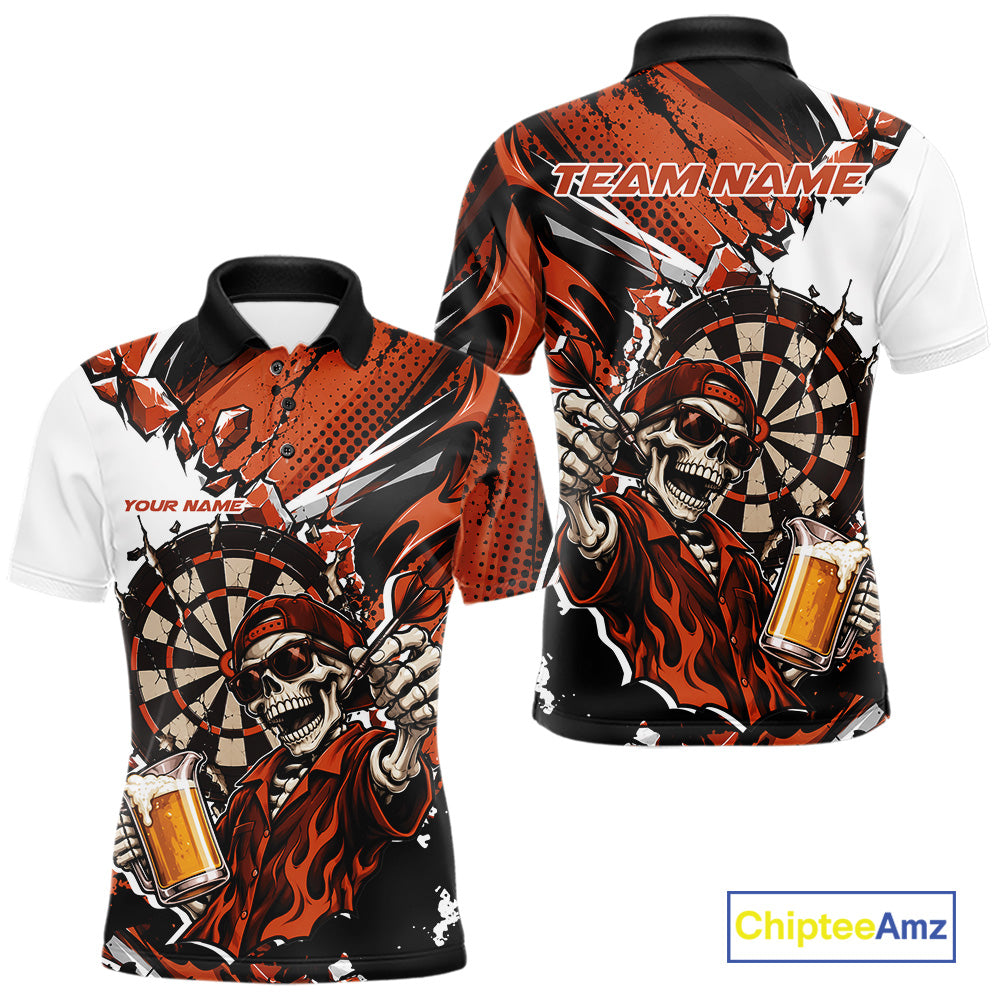 Orange Energy Custom Funny Skeleton Drink Beer Dart Men Polo Shirt, Dart Team Jersey IPHW12665
