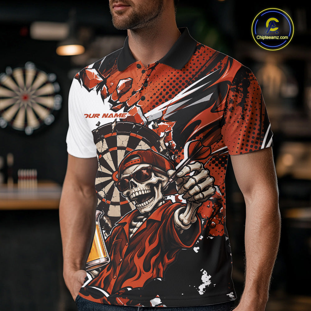 Orange Energy Custom Funny Skeleton Drink Beer Dart Men Polo Shirt, Dart Team Jersey IPHW12665