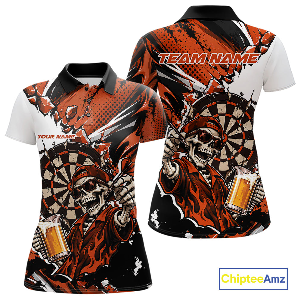 Orange Energy Custom Funny Skeleton Drink Beer Dart Women Polo Shirt, Dart Team Jersey IPHW12665